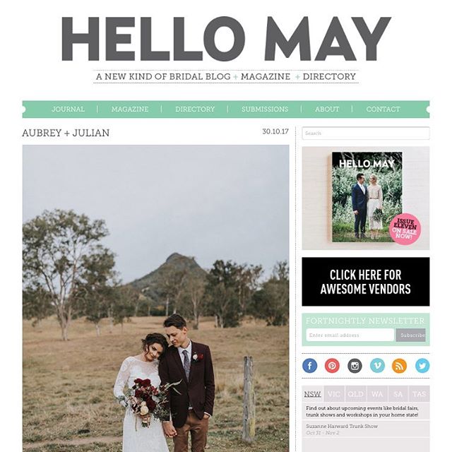 Very excited that our first wedding at @thebarnathillhouse made it in to @hellomaymagazine Special thanks to @aubreymarsoun for twisting my arm and @twigandgrace for forcing my hand and @jannekestorm for making it look so good. Check out the blog on http://hellomay.com.au/article/aubrey-julian-rustic-romantic-queensland-wedding-photographer-bridal-gown/#thebarnathillhouse